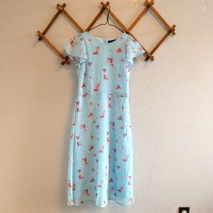 Banana Republic Blue w Pink Ginkgo Leaves Midi Dress